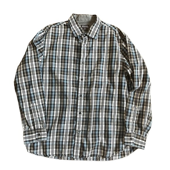 MICHAEL Michael Kors Men’s Plaid Long Sleeve Button Down Blue Brown Size XL - Picture 6 of 6